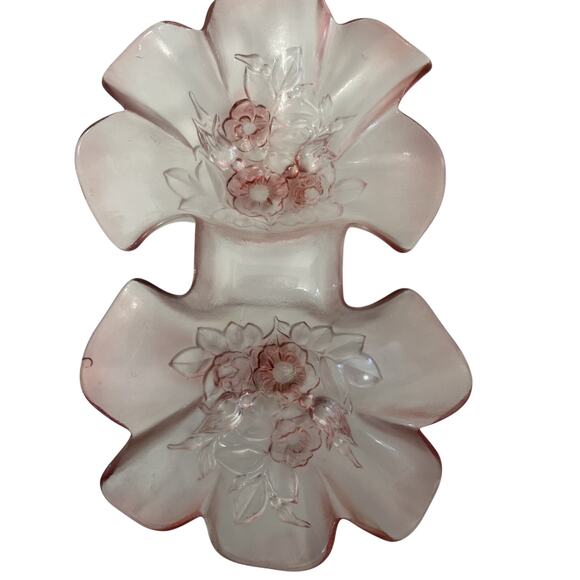 Vtg Mikasa Candy Dish Rosella Frosted Pink Glass Petal Shaped Doubled 11" - Picture 4 of 5